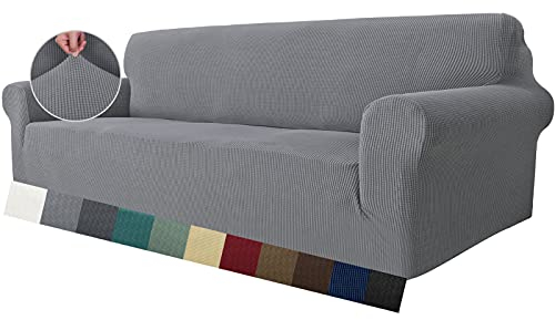 MAXIJIN Super Stretch Couch Bezug für 3-Sitzer Couch, 1-teilige Universal-Sofabezüge Wohnzimmer Jacquard Spandex Möbelschutz Hunde Haustierfreundliche Couch Schonbezug (3 Sitzer, Hellgrau)