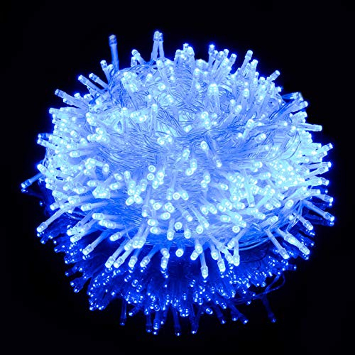 Nataland Catena Luminosa 500 Led – 30 Metri Da Interno Ed Esterno, Serie Trasparente Con Controller 8 Funzioni, Per Illuminazione Casa, Vetrine e Albero di Natale (Bianco Freddo, 500 Led - 30 Metri)