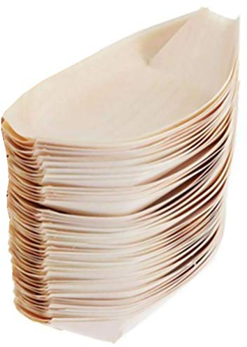 Cabilock 50pcs Disposable Wood Boat Dishes Food Serving Plate Tray Japanese Sashimi Sushi Boat Plate for Weddings Parties BBQ Events 5 Inch