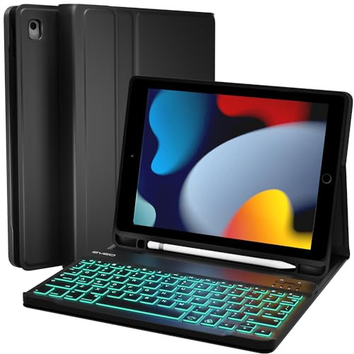 EVEO iPad Case with Keyboard 10.2'' - iPad 9th Generation Case with Keyboard (2021) - for iPad Case 9th Generation/8th Gen/7th, Built-in Pencil Holder-Black