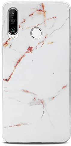 ONEFLOW Sense Case kompatibel mit Huawei P30 Lite/P30 Lite New Hülle in Marmor Optik, Schutz für Kamera und Bildschirm, Glitzer Handyhülle aus Silikon - matt Weiß (Emotion)