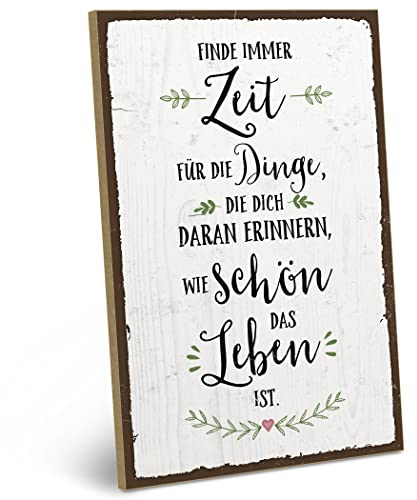 ARTFAVES® Wandbild Holzschild mit Spruch - Finde immer Zeit für die Dinge - Türschild Retro Vintage Deko Bild Geschenk - Glücklichsein, Motivation