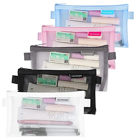 5 Stück Federmäppchen,Mesh Reißverschluss Beutel,tragbare Briefpapier Tasche, Kulturbeutel,für Reise Büromaterial Kosmetik Aufbewahrungsbeutel