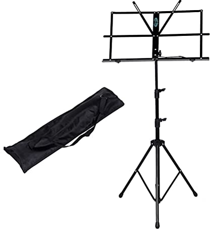Boden- gefalteter Gitarren Notenständer, aufklappbarer tragbarer Notenständer mit wasserdichter Tasche für Zither, Violine, Notenpult, höhenverstellbar, schwarz