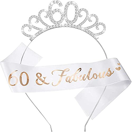60th Birthday Crystal Tiara Crown and Fabulous Sash Geburtstagsdekoration Zubehör für Frauen Birthday Favours