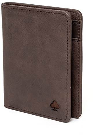 PORTER RILEY - Portefeuille en cuir véritable pour homme (blocage RFID avec 5 emplacements pour cartes de crédit), compartiment doublé en microfibre pour espèces (2 volets), marron chocolat, Classique