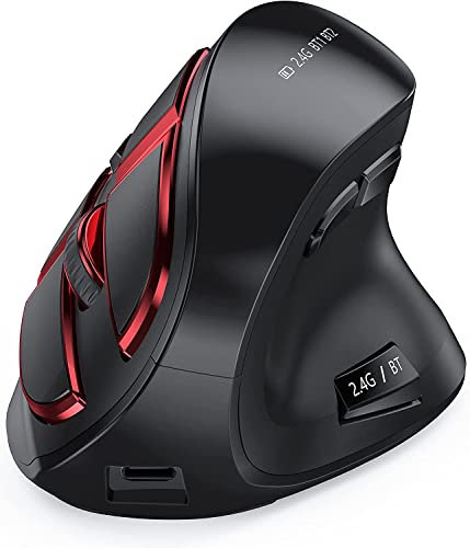 seenda Vertikale Ergonomische Kabellose Maus(Dual Bluetooth +2.4G Wiederaufladbare Gaming Funkmaus, Multi-Device Wireless Mouse für Laptop/PC/Mac/Tablet/iPad(Windows/Android/iOS), Schwar&Rot