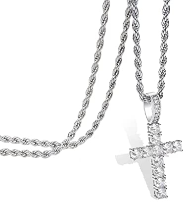 liameya Kreuz Kette, Anhänger Halskette mit Kreuz für Herren Silberkette Männer Iced Out Ketten Kreuzkette Hip Hop Schmuck Personalisierter Ostern Geschenk
