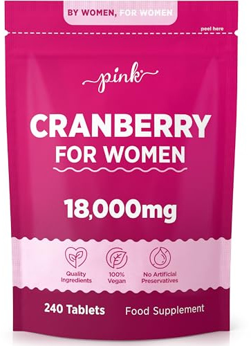 Cranberry Tablets for Urinary Infections 18,000mg | High Strength Cranberry Extract | 240 Vegan Tablets | Supplement for Women & Men | By Pink