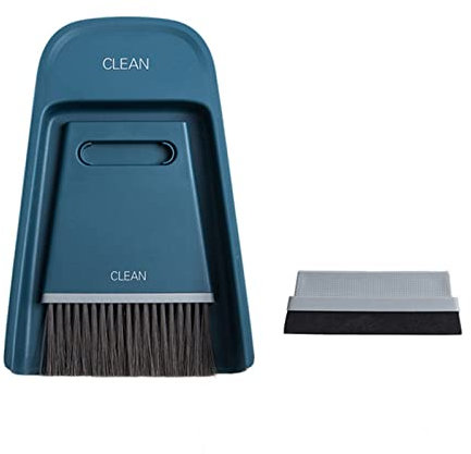 Juego de escoba y recogedor pequeños, Paquete de 2 miniescobas/escobillas de goma y recogedor para limpieza del hogar, sofá, escritorio, jaula de conejillo de Indias,Blue