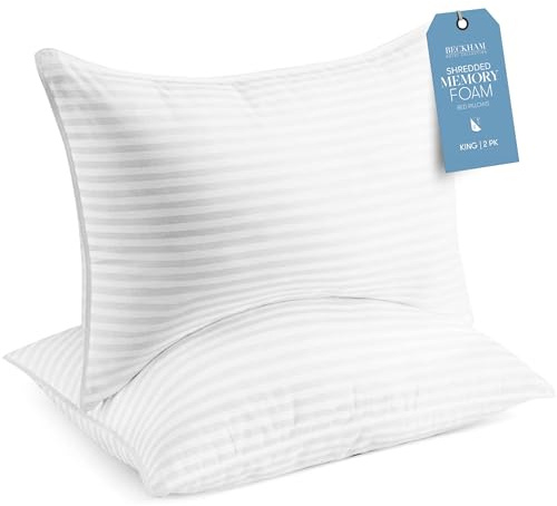 Beckham Hotel Collection Kingsize Memory-Foam-Kissen (verstellbare Füllung), kühlendes zerkleinertes Schaumstoffkissen für Rücken-, Bauch- oder Rückenschläfer