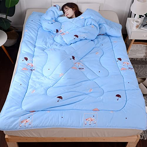 Multifunktions-Lazy-Steppdecke mit Ärmeln, Winter, warm, verdickt, gewaschen, Bettdecke, Bettdeckenbezug for Zuhause, Winterschlaf, Büro, Auto, Schlafzimmer, Studentenwohnheim ( Farbe : Blau , Size :