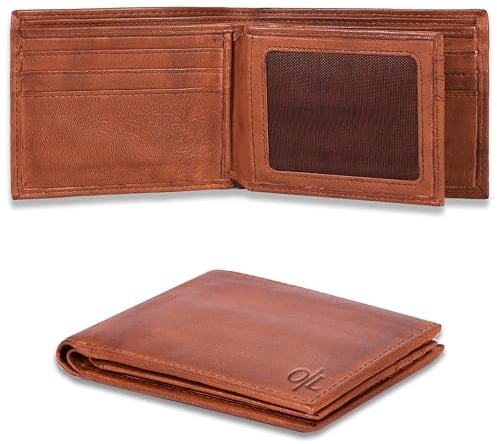 Real Leather Bifold Wallet for Men - Wallets with 9 Credit Cards 1 ID Window Slim Minimalist Front Pocket Billfold