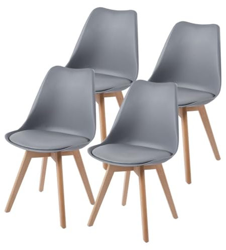 TEENO Pack de 4 Sillas de Comedor Nórdicas, Sillas Negras con Asiento Acolchado Tapizado y Patas de Madera de Haya, Estilo Retro Moderno