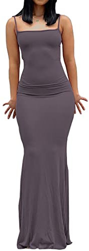 WINKEEY Vestito Donna Abito Lungo Elegante Abiti da Cerimonia Lunghi Vestiti Eleganti Y2k Maniche Lunghe Vestito Abito da Cocktail, Viola L