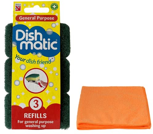 3X Fillable Washing Up Brush Refills Bundle (3X 1Pack) - General Purpose Brush Refills - with Ultra Absorbent Microfibre Cleaning Cloth