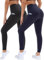 DDOBB 2er Pack Sport Leggings Damen High Waist Sportleggins Damen Lang Mit Taschen Gym Leggins Blickdicht Schwarz Sporthose Elastische Bauchweg Yogahose Fitness Laufhose(Schwarz+Navy,L-XL)