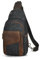 Handadsume Wasserfeste Leinwand + Leder Wandern Reisen Tagesrucksack Sling Crossbody Dreieck Brust Pack Tasche für Männer Frauen FB8013 (A-Schwarz)