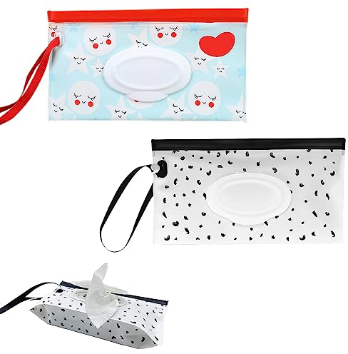 Boite Lingettes Humides,2 Pièces Pochette de Lingettes Humides,Distributeur Lingettes Humides,Pochette Lingettes Bébé,Sac à Lingettes Mouillées,Réutilisable Boite Lingette Bebe,Sac Lingettes Humides
