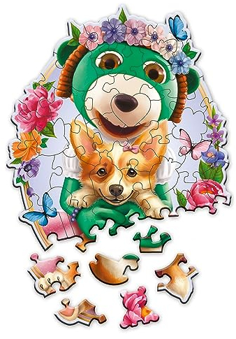 Trefl – Konturenpuzzle aus Holz: The Treflik Family, Lustige Trefliki – 50 Elemente, Wood Craft Junior, Unregelmäßige Formen, 10 Figuren, Modernes Puzzlespiel, Spiel für Kinder ab 5 Jahren