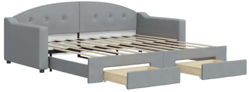 vidaXL Tagesbett, Ausziehbar Schlafsofa mit Schubladen Matratzen, Bettsofa Gästebett für Schlafzimmer Wohnzimmer, Sofa Bett Ausziehbett, Hellgrau 90x190 cm Stoff
