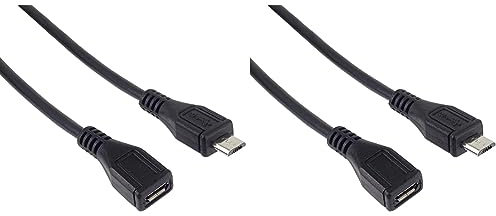 PremiumCord Micro USB Verlängerungskabel 3m, USB Micro B Buchse auf Micro B Stecker, USB 2.0 High Speed Datenkabel, 2x geschirmt, AWG28, Farbe schwarz, Länge 3m (Packung mit 2)