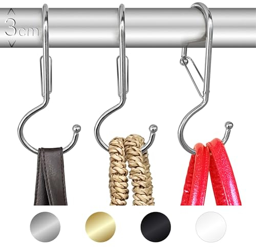Blau Marité 6 ganci organizer per borse per armadio. Ganci attorcigliati a forma di S con sistema anticaduta. Ganci a S ruotati. Ganci metallici per borse. Ganci a S per carichi pesanti (T,Argento)