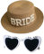 ZOOMPIL Sombrero De Paja para Novia, Sombrero De Playa para Novia, con Gafas de Sol para Novia, Verano Al Aire Libre A Prueba De Sol Ancha Nupcial Sombrero Tejido De Paja, Marrón