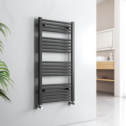 EMKE Modern Straight Heated Towel Rail - Black, 1000 x 500mm, Versatile Wall/Floor Mounted Bathroom Radiator