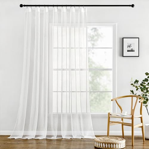 MIULEE Gardinen Vorhänge mit Kräuselband 1er Set Gardine Weiss Vorhang Gardinen Wohnzimmer aus Sheer Voile Curtains Transparent Weiß Schlafzimmer 300 x 245 cm