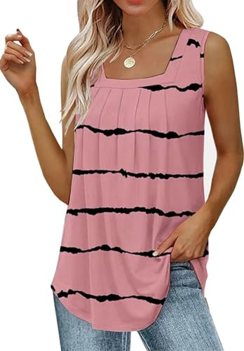 Cuptacc Tops Für Damen Plus Size Locker Oberteil Casual Strandwear Sleeveless Tshirts Summer Tank Top Damen Elegant Rosa Und Schwarze Streifen 2XL 50-52