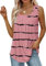 Cuptacc Tops Für Damen Plus Size Locker Oberteil Casual Strandwear Sleeveless Tshirts Summer Tank Top Damen Elegant Rosa Und Schwarze Streifen 2XL 50-52