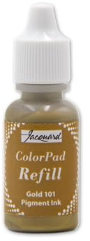 Jacquard ColorPad .5 oz Stamp Pad Pigment Ink Refill - Metallic Gold - Archival - Archival - Acid Free - Excellent for Blending and Embossing - Made in USA