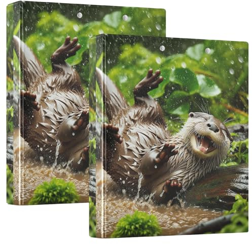 Funny Otter in Rain Ordner mit Taschen, 3,8 cm, 200 Blatt Kapazität, Notizbuch, 2 Stück