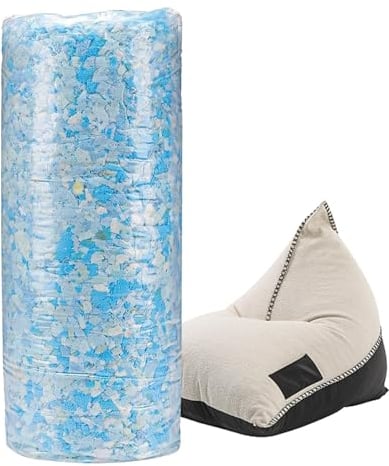 Imbottitura in foam triturata – 2,3 kg di ricarica, imbottitura per cuscino a sacco, imbottitura morbida per cuscino | brandelli in foam, fagioli da riempire per sedie, imbottitura in