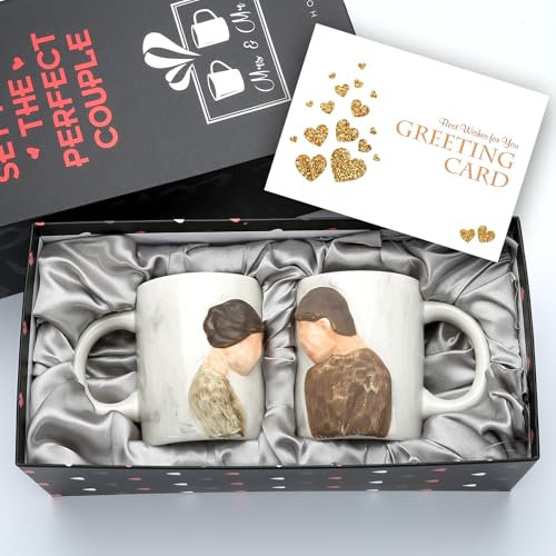 EXREIZST Anniversary Wedding Gift-s Mr and Mrs Coffee Cups Set, Wedding Gifts for Bridal and Groom,Engagement Gifts for Him Her Housewarming/Christmas G-ift Ceramic Mugs 400 ml