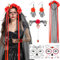 Halloween Kostüm Damen, Dia De Los Muertos Haarreif Schleier, Gesicht Tattoos, Tag Der Toten Kostüm, Gothic Halskette Choker Blumen Kronen für Karneval Fasching Maskerade