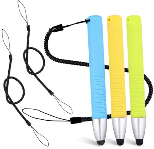 Kid-Friendly Stylus Pens for Touch Screens, Capacitive Kids Stylus with Spring Cord Children's Tablet Crayon Stylus Pen for iPad iPhone Kindle Fire Kids Smartphones