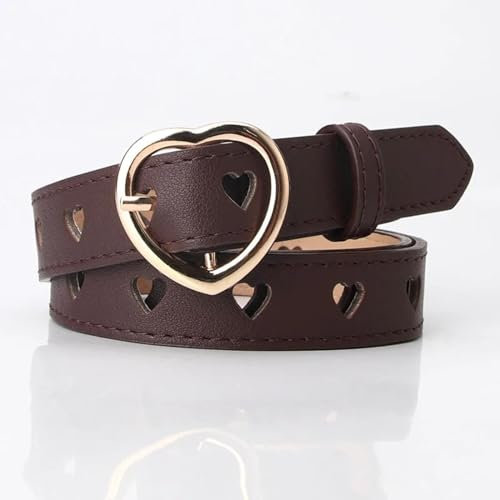 YUEZHAN Gürtel Frauen Gürtel Hohl Aus Liebendes Herz Damen Taillen Gürtel Für Hosen Pin Schnalle Leder Persönlichkeit Weiblich Vintage Gürtel 24 Cmx105Cm Pucoffee