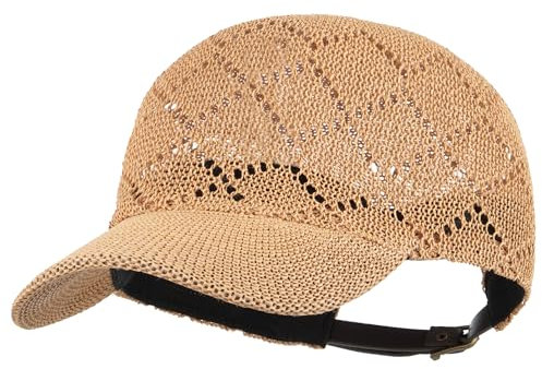 Meliyya Unisex Baseball Cap Papierstroh Herren Damen Baseballkappe Sommer Schirmmütze Schildkappe Verstellbar, Kariert Kamel