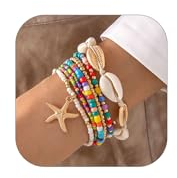 Nayyana Muschel-Armbänder für Frauen - Boho-Mehrschicht-Perlenarmbänder, Seestern-Armbänder, Strand-Armbänder - Mehrfarbig