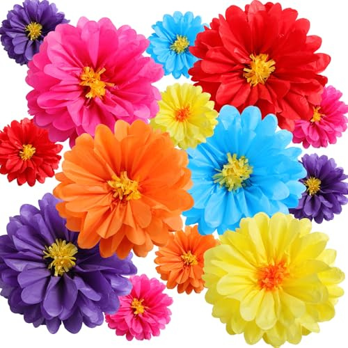Watersay 12 Pcs 10 20 Giant Mexican Fiesta Paper Flowers Colorful Tissue Crepe Flowers Pom Poms Craft for Floral Party Backdrop Wedding Birthday Party (Classic Color)