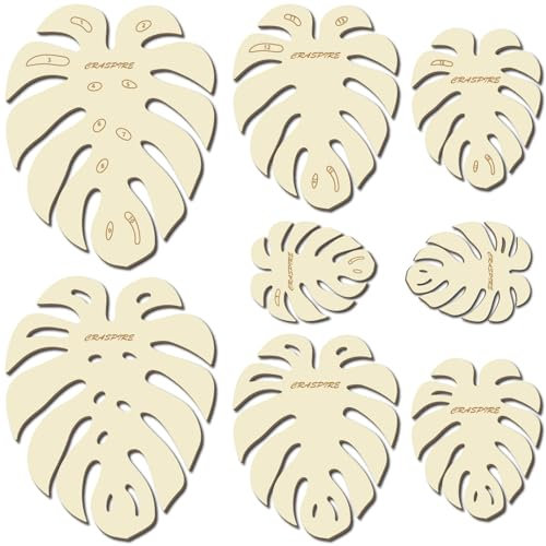 CRASPIRE 8 pieza de 4 tamaños de Plantilla de Hoja de Macramé Grande Hojas de Monstera de Verano Moldes de Corte de Madera Natural Plantillas de Madera con Borlas Rústicas Herramienta para Colgar para