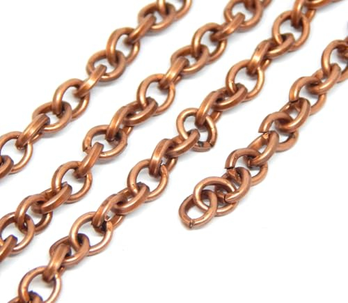 Cadena de eslabones de 3 metros, cadena de metal, ovalada, 5 mm, color cobre, venta por metros, para hacer joyas, collares, pulseras, manualidades