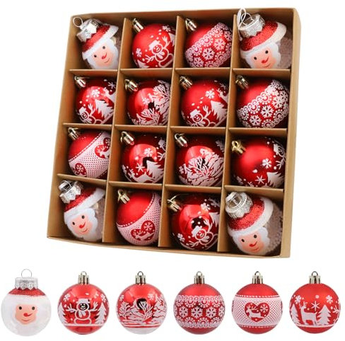Set di 16 decorazioni per albero di Natale – rosso, verde e bianco, shatterproof decorazioni per albero di Natale – 3,15 pollici per albero di Natale festivo, decorazioni natalizie