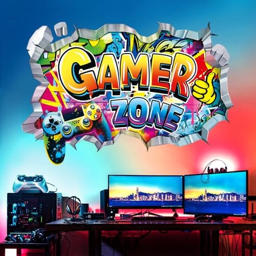 decalmile Adesivi Murali 3D Gamer Videogiochi Adesivi da Parete Gaming Giochi Controllore di Gioco Decorazione Murale Camera Ragazzi Stanza dei Giochi Camerette Bambini