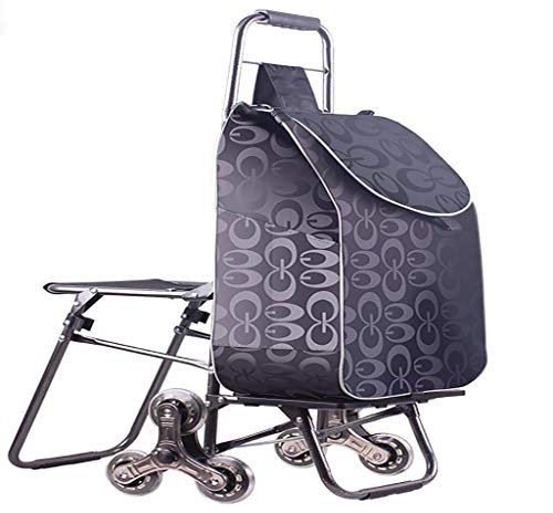 Hand Trucks Shopping Cart, Stair Climbing Folding Luggage Cart with Chair, Portable Grocery Shopping Cart Small Trolley, Large-Capacity Bag, Wheeled Folding Trolleys(H)