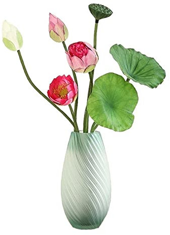 Flores artificiales de loto para interiores, adornos decorativos, flores de simulación, flores de seda, decoraciones de mesa, plantas artificiales con jarrón de cristal, flores artificiales en jarrón