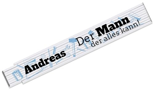 Zollstock mit Spruch personalisiert „Der Mann der alles kann“ – Meterstab 2m mit 90° Rastung - Geschenk-Idee Vatertag Geburtstag Handwerker Hobby