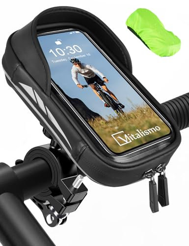 Vitalismo Borsa da Manubrio Bici, Porta Cellulare Bici Moto Impermeabile con Parapioggia Porta Telefono Bici MTB Monopattino Rotazione 360 Touch Screen, Borsa Bici per Telefono Sotto i 6.5 Pollici